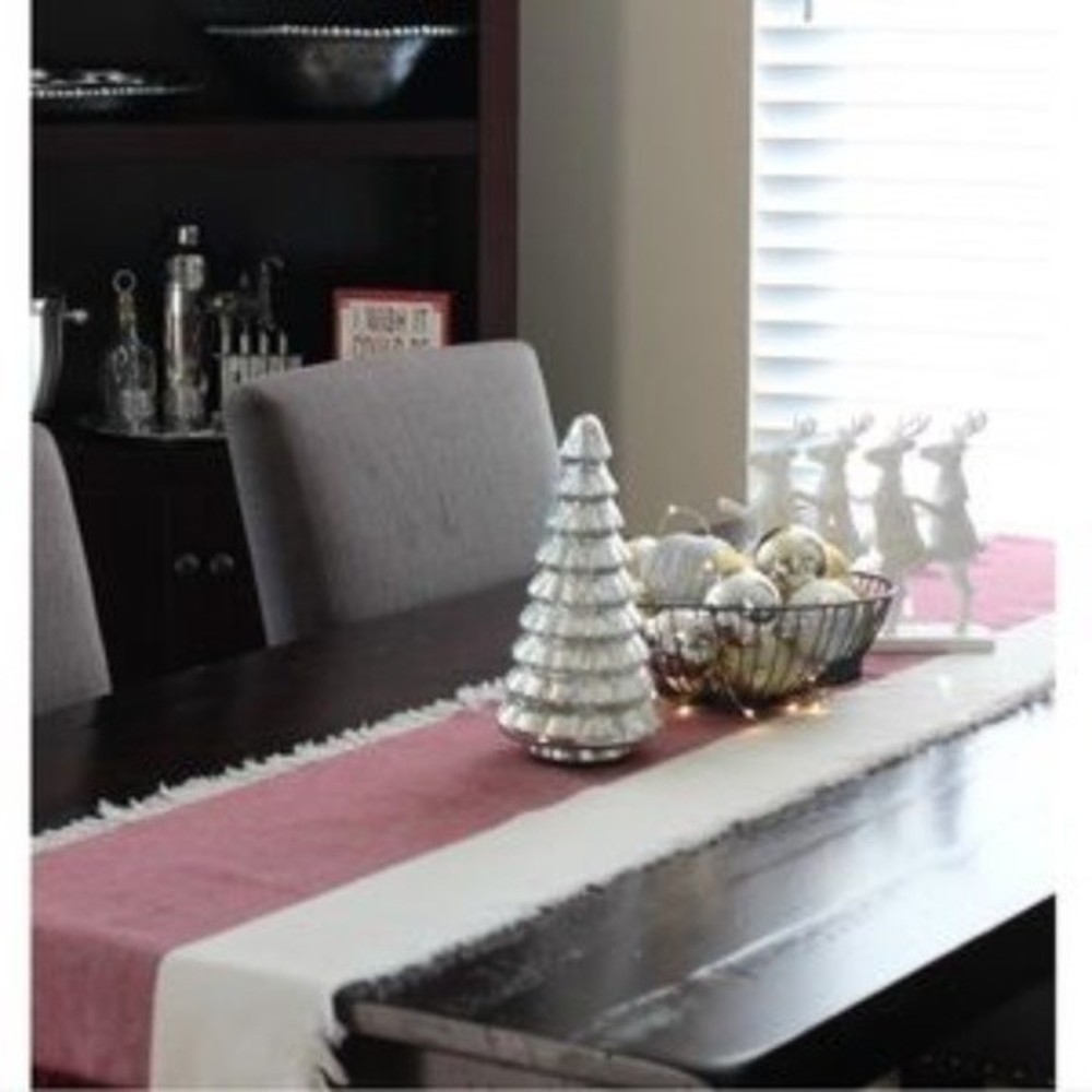 Pehr Designs Chambray Table Runner Fringe Edge Wine Cream Natural